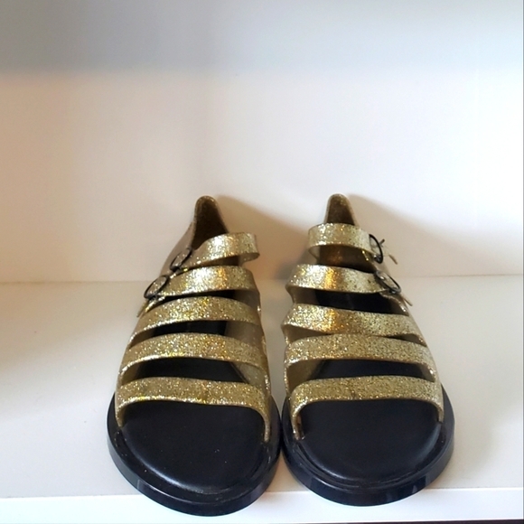 Mini Melissa - Girls Gold Glitter Jelly Shoes  Melissa gold strappy sandals